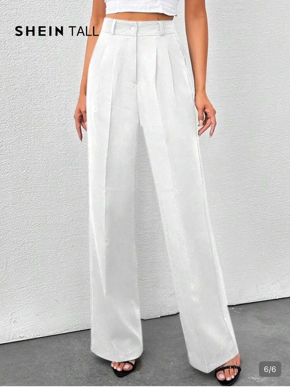 SHEIN Tall White High-Waist Wide Leg Trousers Size 8/10